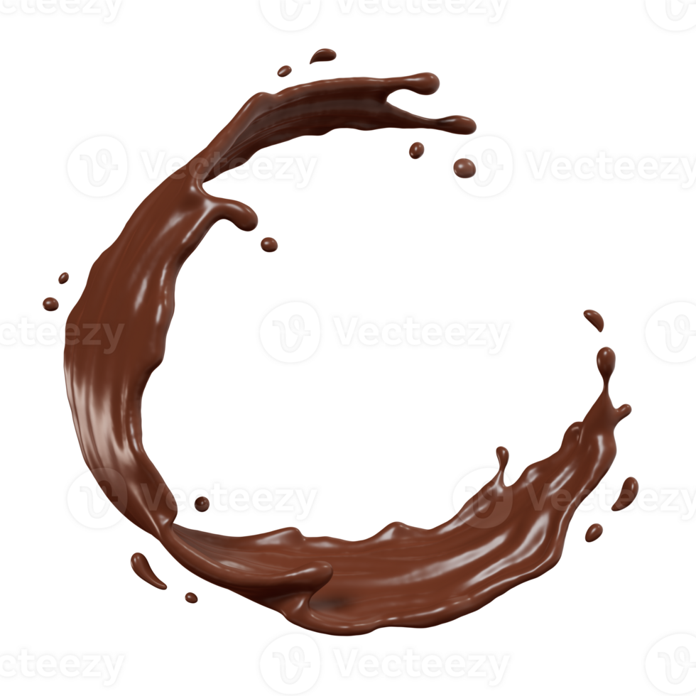 Dark Chocolate splash, Chocolate Milk Flowing hot cocoa drink isolated, 3d illustration. png