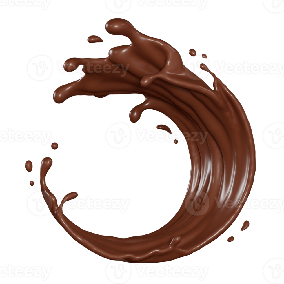 Chocolate milk splashes slash circle wave isolated. 3D render illustration png
