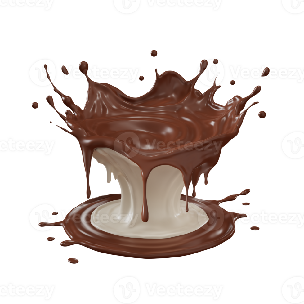 Chocolate mix milk splash, cocoa and white Milk pouring, 3d render illustration. png