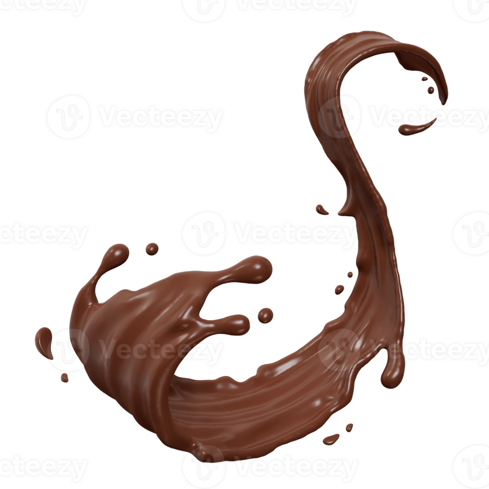 Dark Chocolate splash isolated splashes wave Flowing, 3D render illustration png
