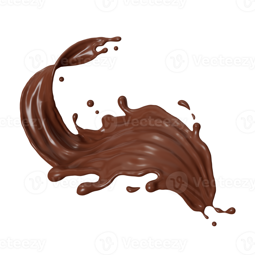 Chocolate isolated splashes wave. 3D render illustration png
