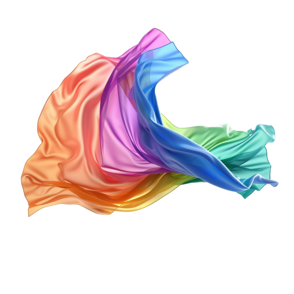 Colorful silk fabric on transparent background. png