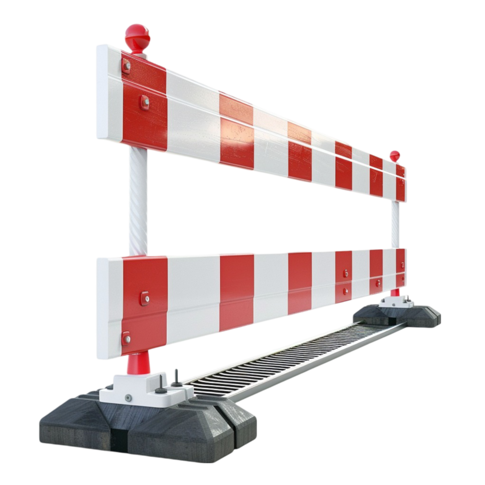 A barrier with red and white stripes on transparent background. png