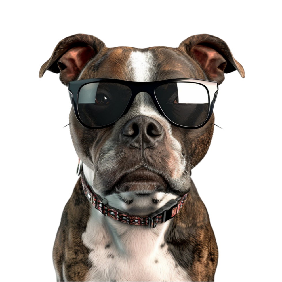 A dog wearing sunglasses on a transparent background. png