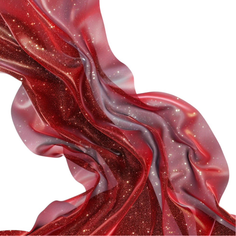 Red silk fabric with sparkles on it on transparent background. png