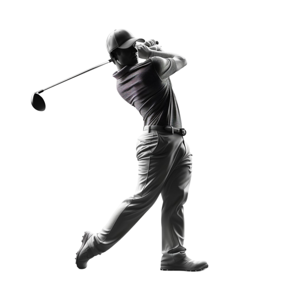 Silhouette of a man playing golf on a transparent background. png