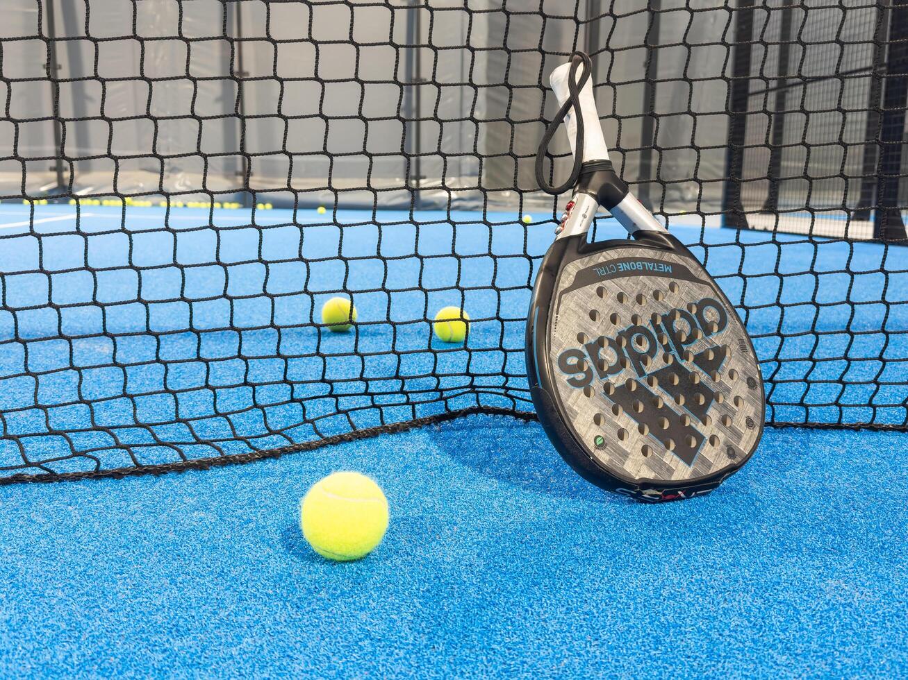 Kyiv, Ukraine, May 27, 2024. paddle sport on the paddle court, ball, rackets adidas photo