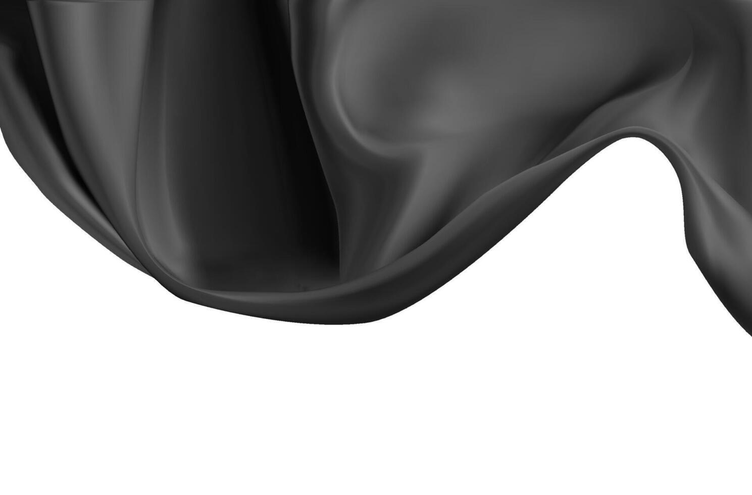 Smooth realistic elegant Black luxury fabric curtain curve wave on white.Abstract background, banner template with place for text. realistic silk or satin fabric vector