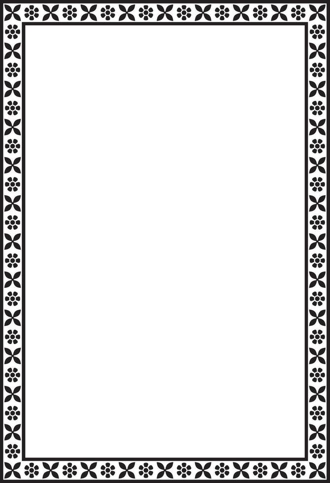 square monochrome black Indian national ornament. Ethnic plant border. Flowers frame. Poppies and leaves. vector