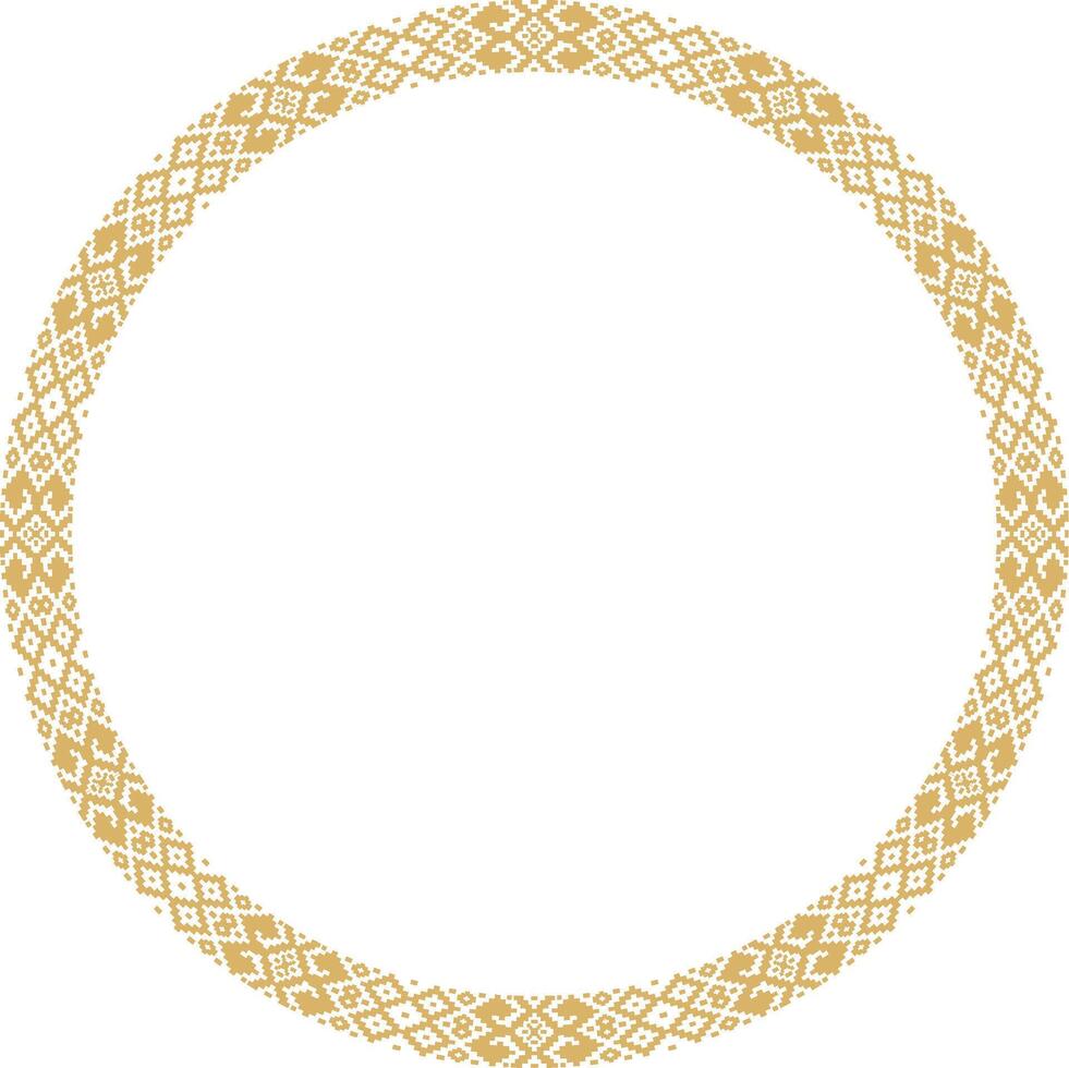 golden round Belarusian national ornament. Ethnic circle gold border, Slavic peoples frame. vector