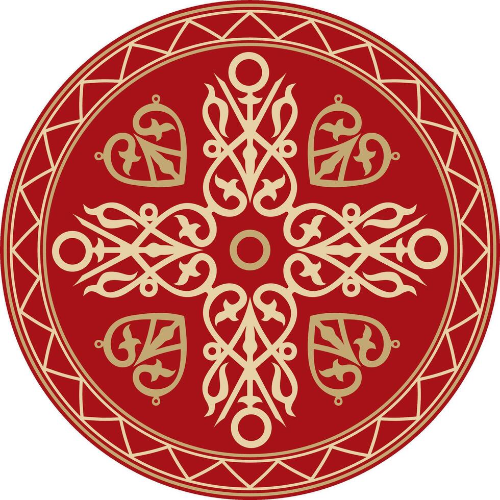 golden and red round Yakut ornament. Endless circle, border, frame of the northern peoples of the Far East. vector
