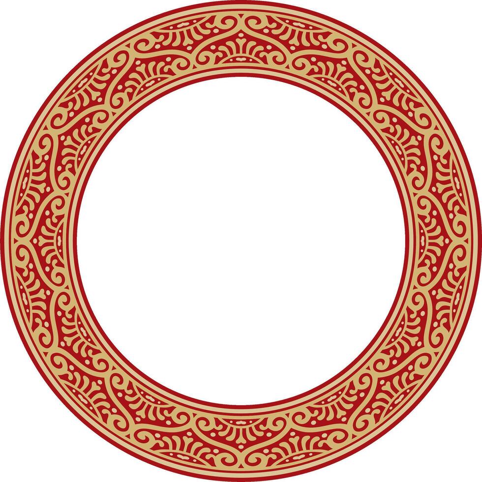 round gold with red border, frame, Pompeii ring. Circle Neopolitan ornament. Art of Ancient Rome. vector