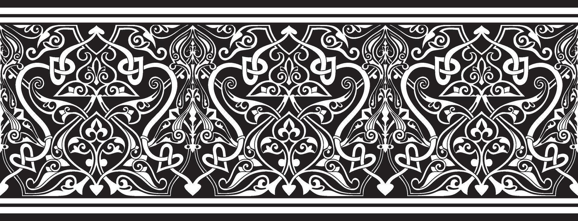 seamless monochrome oriental ornament. Endless black Arabic patterned border, frame. Persian painting. Suitable for sandblasting, laser and plotter cutting vector