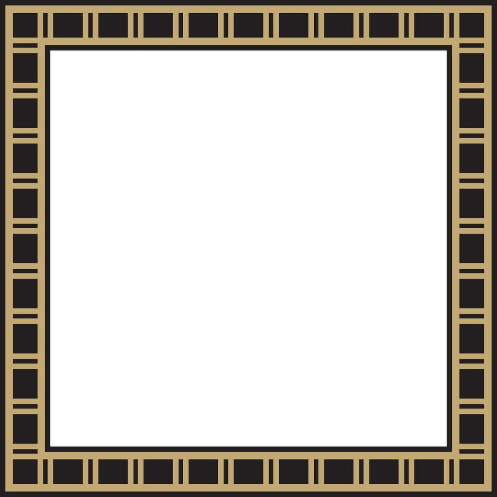 gold and black square Egyptian ornament. Rectangle, frame, ancient Egypt.Pattern of lotus flowers and sun vector