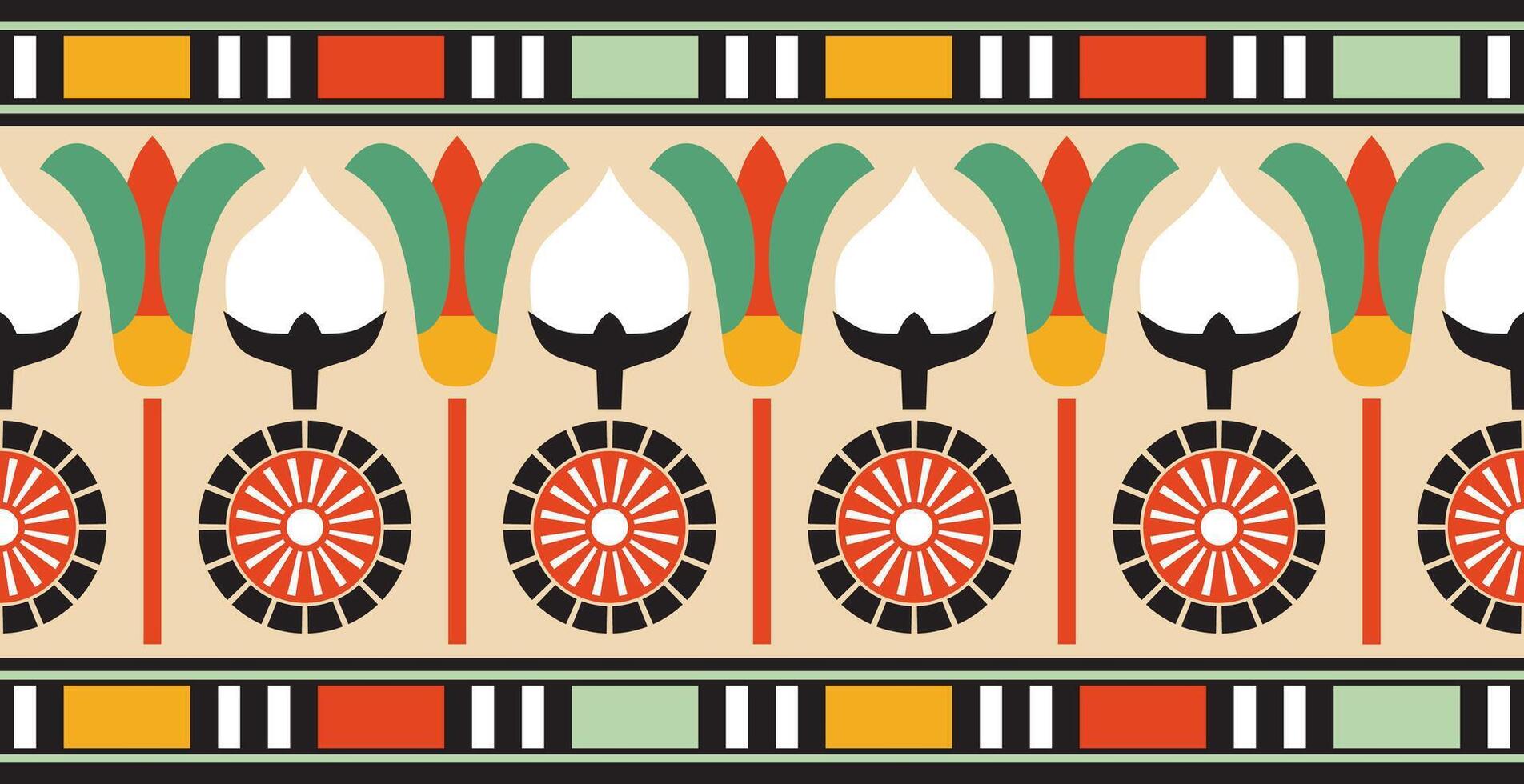 colorful seamless Egyptian border. Endless Ornaments of Ancient Egypt. Geometric African frame. vector