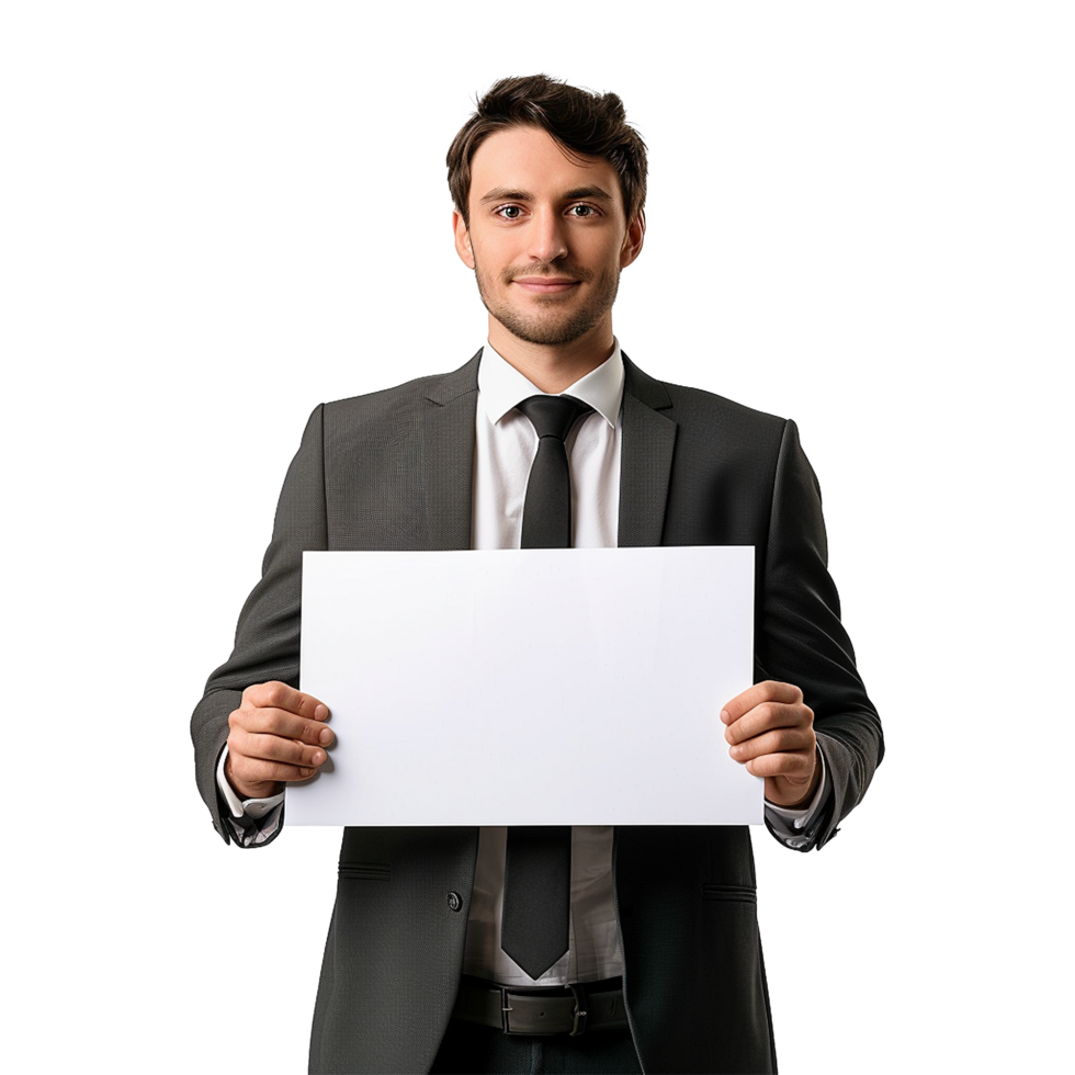 Businessman Holding Placard Isolated on Transparent Background png