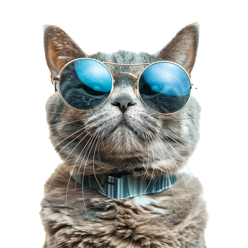 Cat wearing cool summer glasses isolated on transparent background png