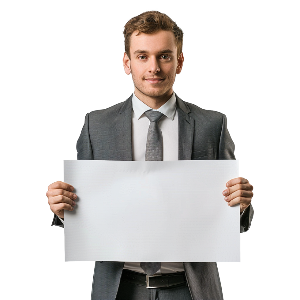 Businessman Holding Placard Isolated on Transparent Background png