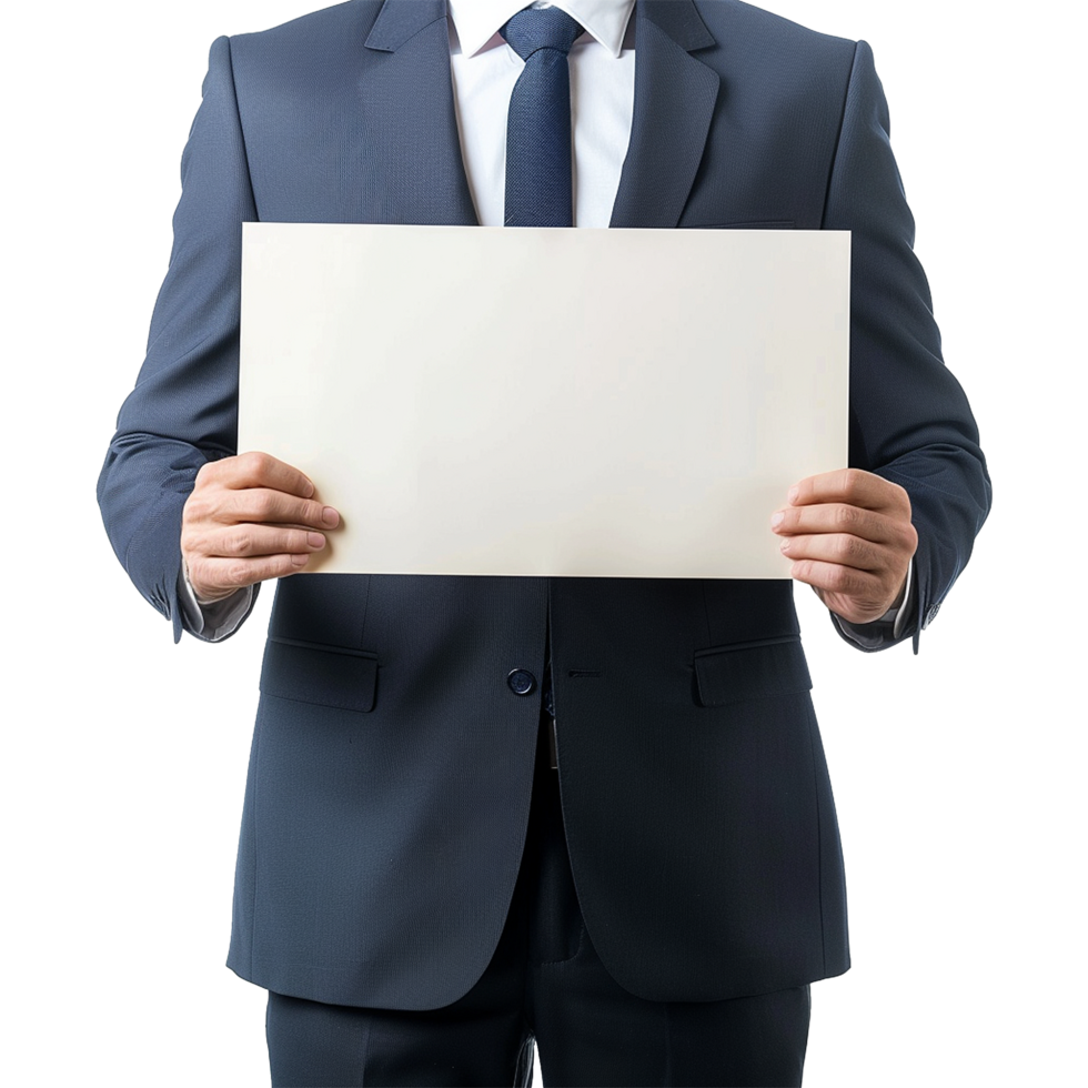 Businessman Holding Placard Isolated on Transparent Background png