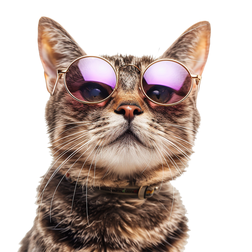 Cat wearing cool summer glasses isolated on transparent background png