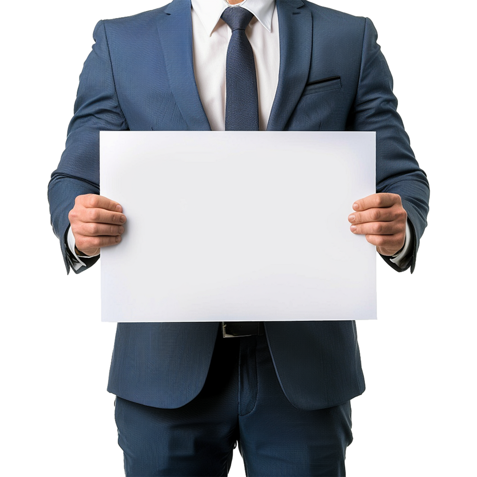 Businessman Holding Placard Isolated on Transparent Background png
