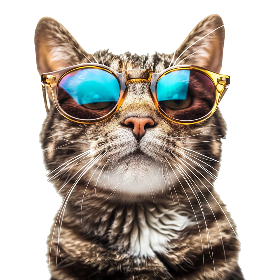 Cat wearing cool summer glasses isolated on transparent background png