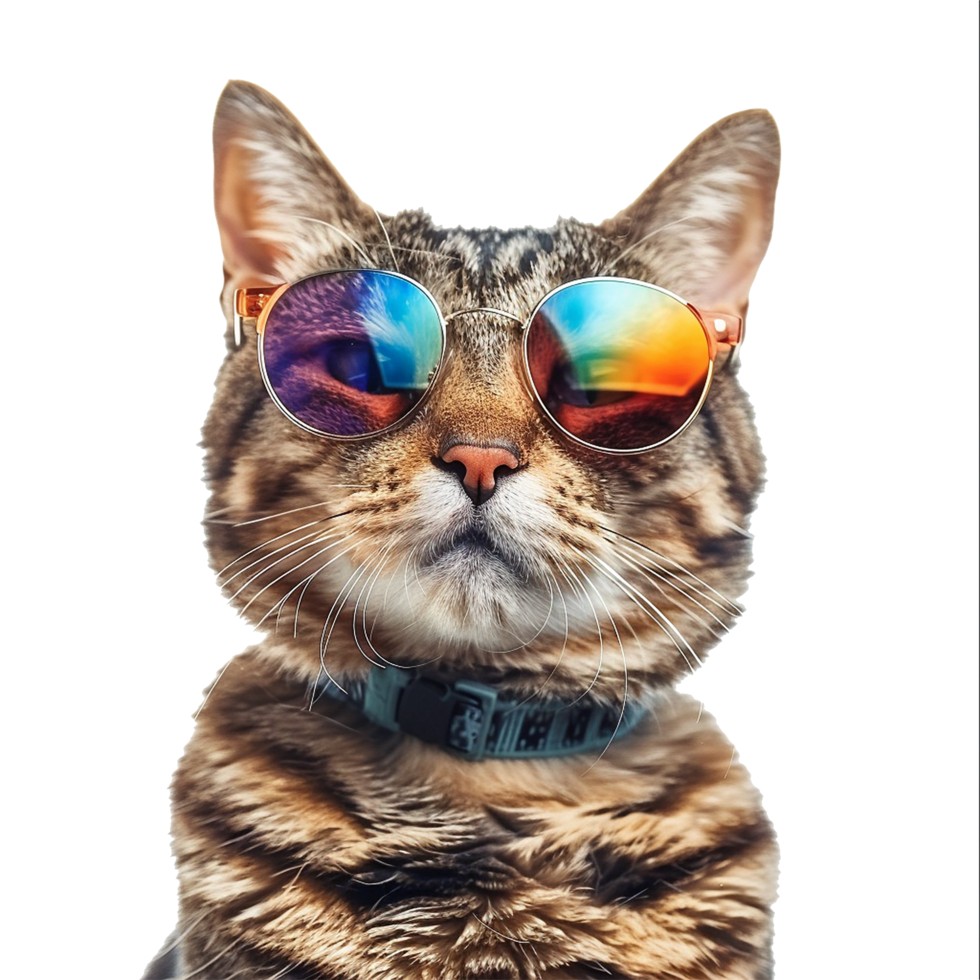 Cat wearing cool summer glasses isolated on transparent background png