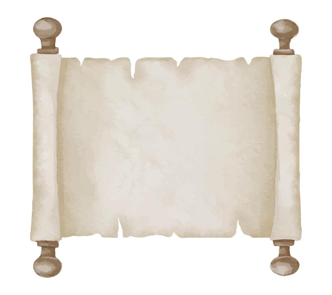 Old Parchment watercolor illustration. Drawing of Scrolls for text on isolated background. Painting with antique empty papyrus in pastel beige colors. Blank template for message vector