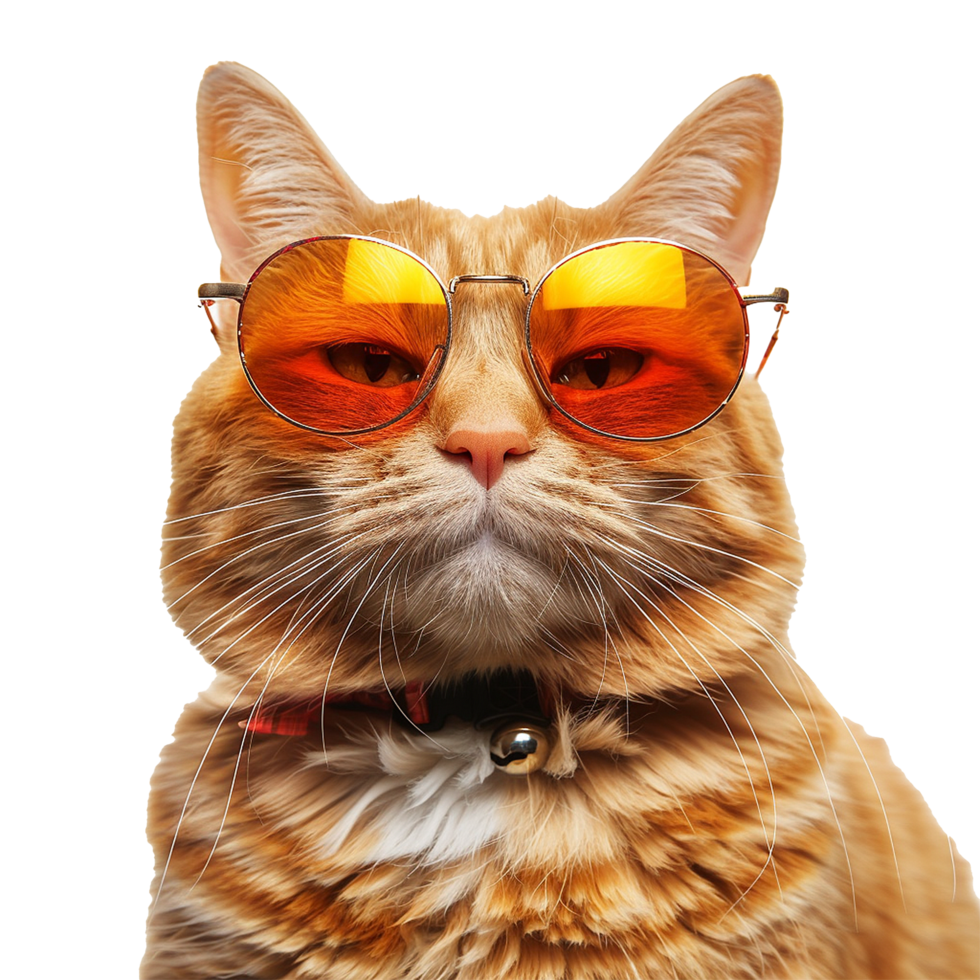 Cat wearing cool summer glasses isolated on transparent background png