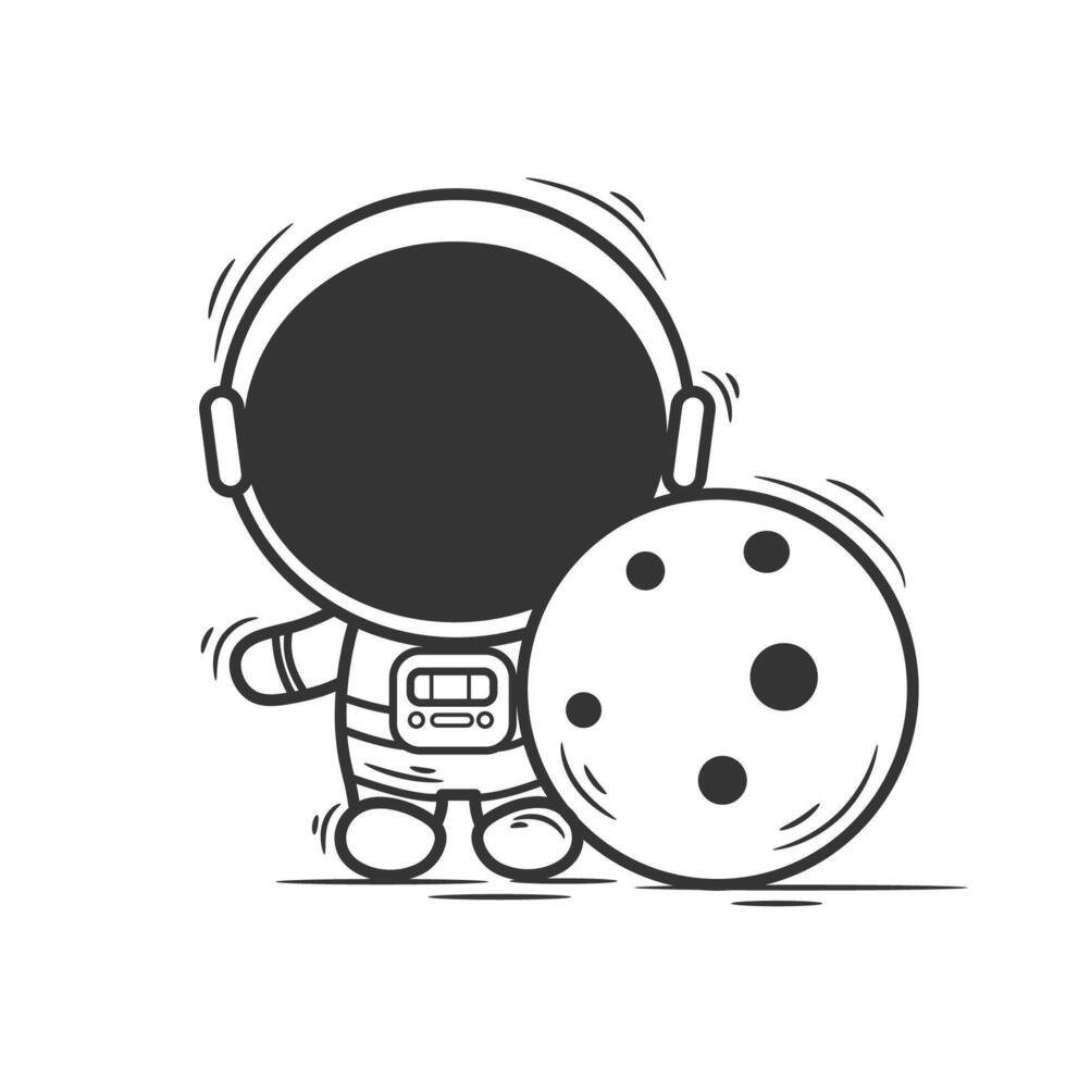 astronaut with moon, illustration, vector