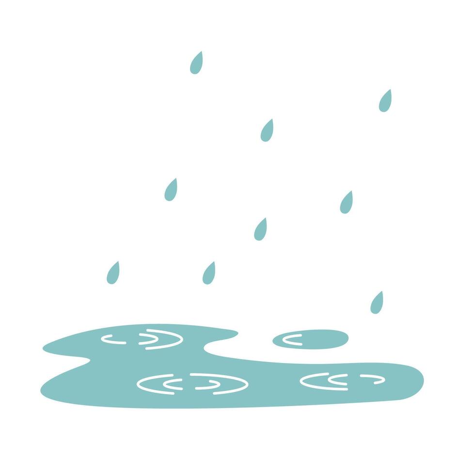 Puddle and rain drops. Autumn spring weather. Flat isolated illustration vector