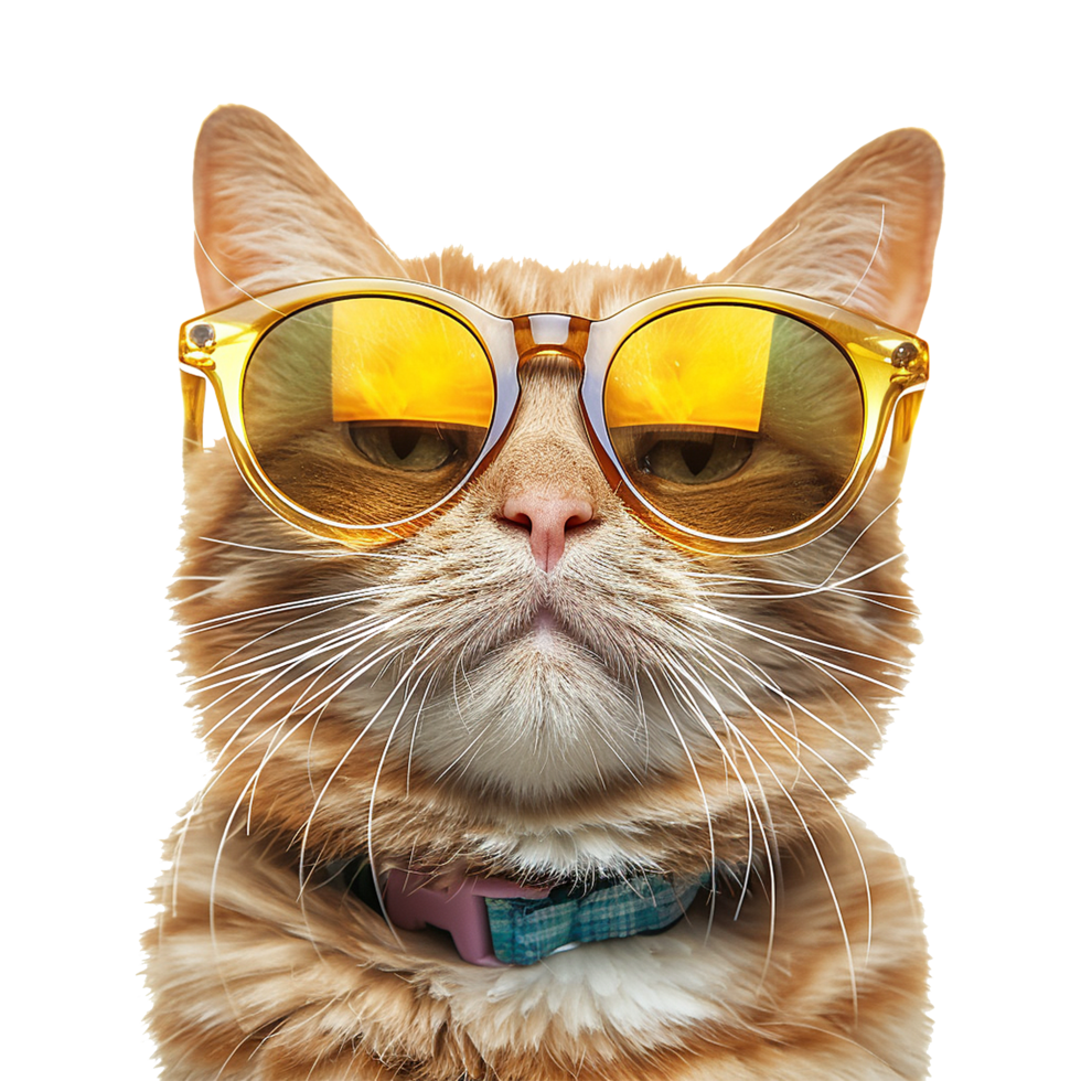 Cat wearing cool summer glasses isolated on transparent background png