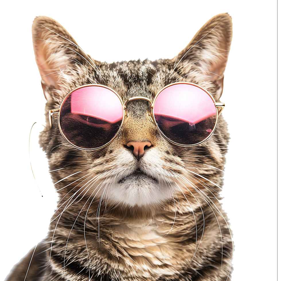 Cat wearing cool summer glasses isolated on transparent background png