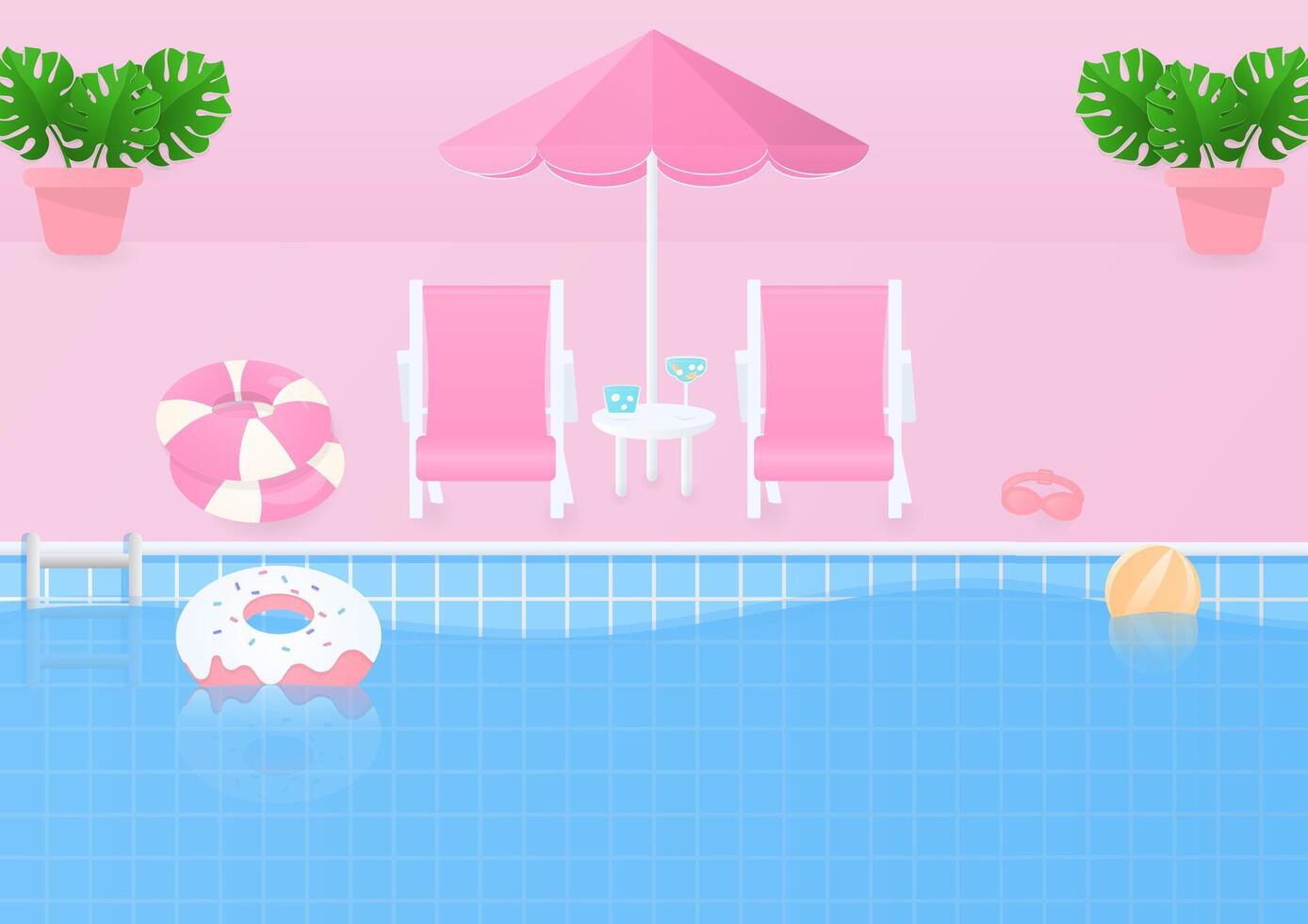 Beach chairs and swimming pool background vector