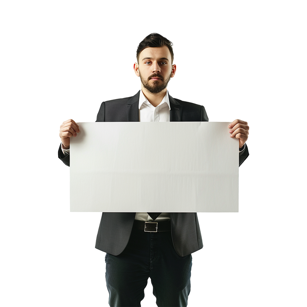 Businessman Holding Placard Isolated on Transparent Background png