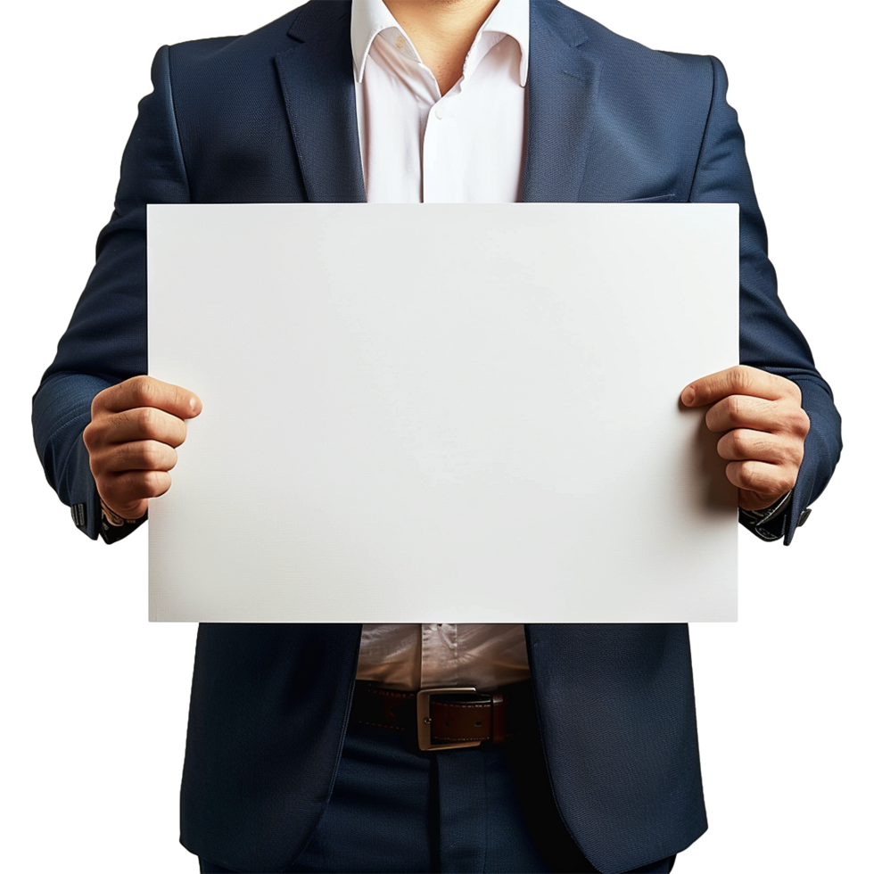 Businessman Holding Placard Isolated on Transparent Background png