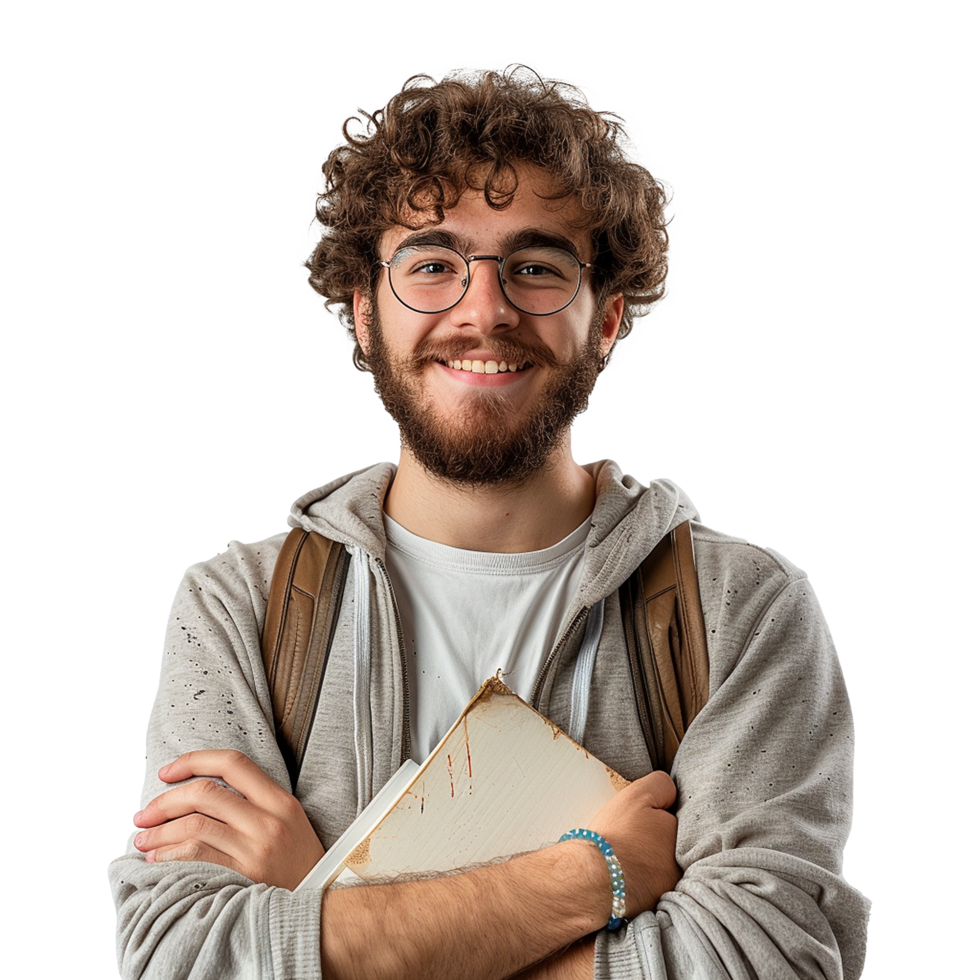 Smiling collage student isolated on transparent background png