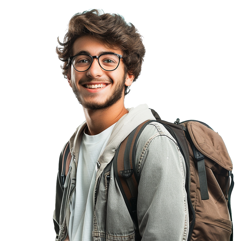 Smiling collage student isolated on transparent background png