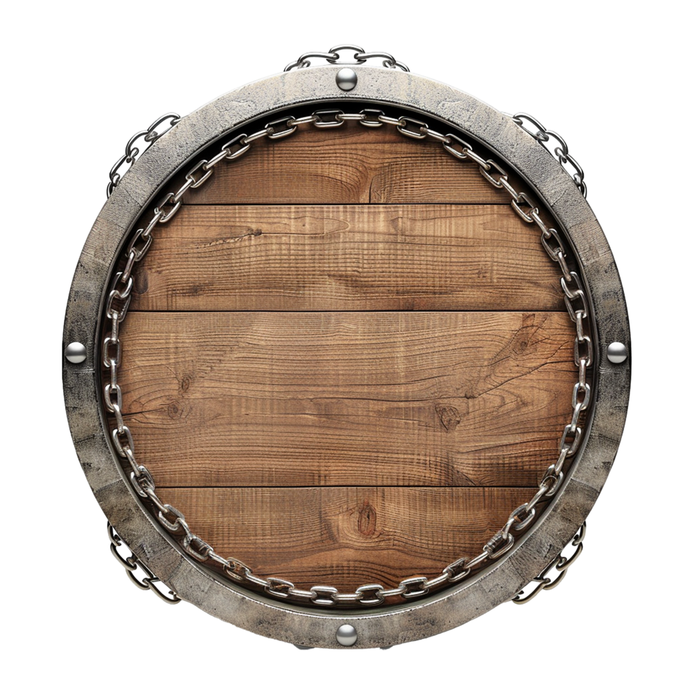 Empty Circular wooden sign with chains isolated on transparent background png