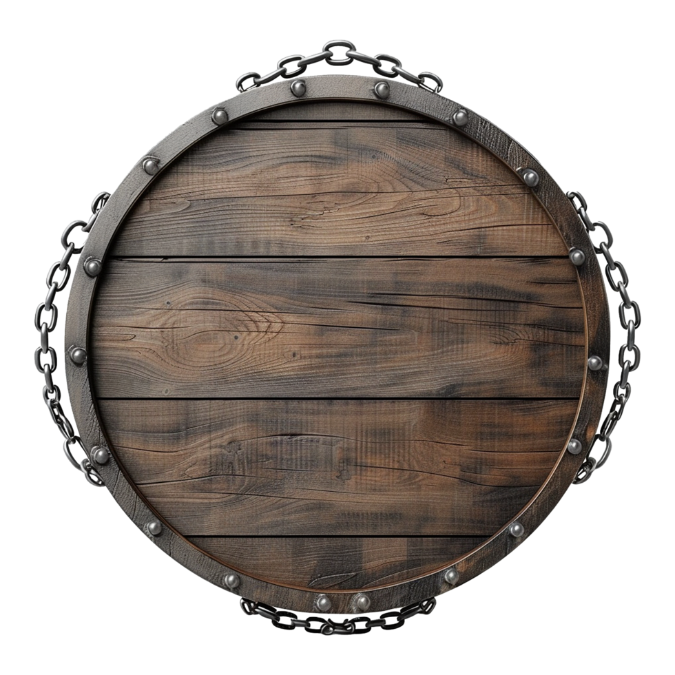 Empty Circular wooden sign with chains isolated on transparent background png