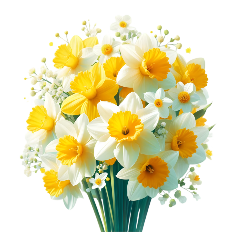 Bouquet of yellow and white daffodils on a transparent background png