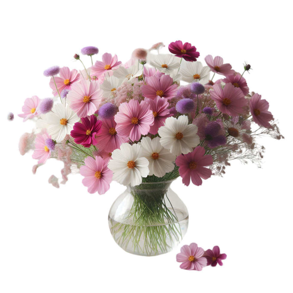 Vase with pink and white flowers on a transparent background png