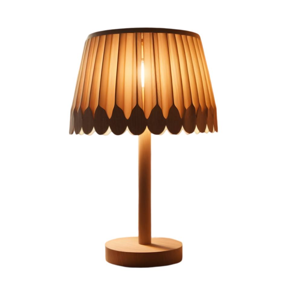 Lamp with a wooden base and a brown shade isolated from background png