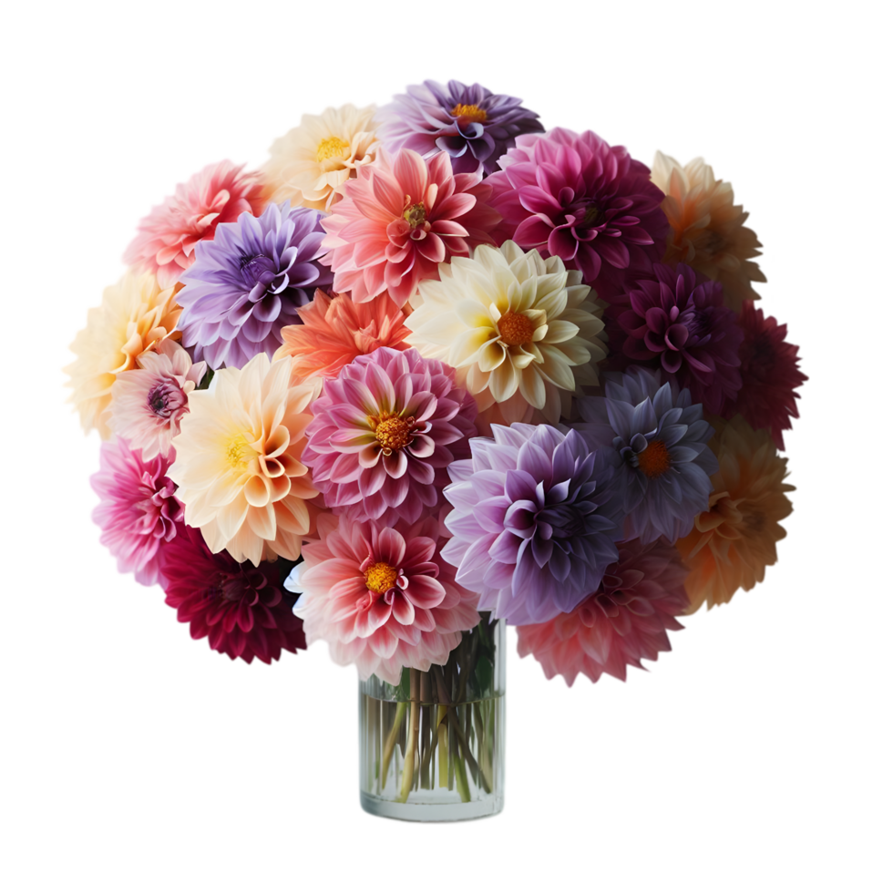 Vase filled with colorful flowers on a transparent background png