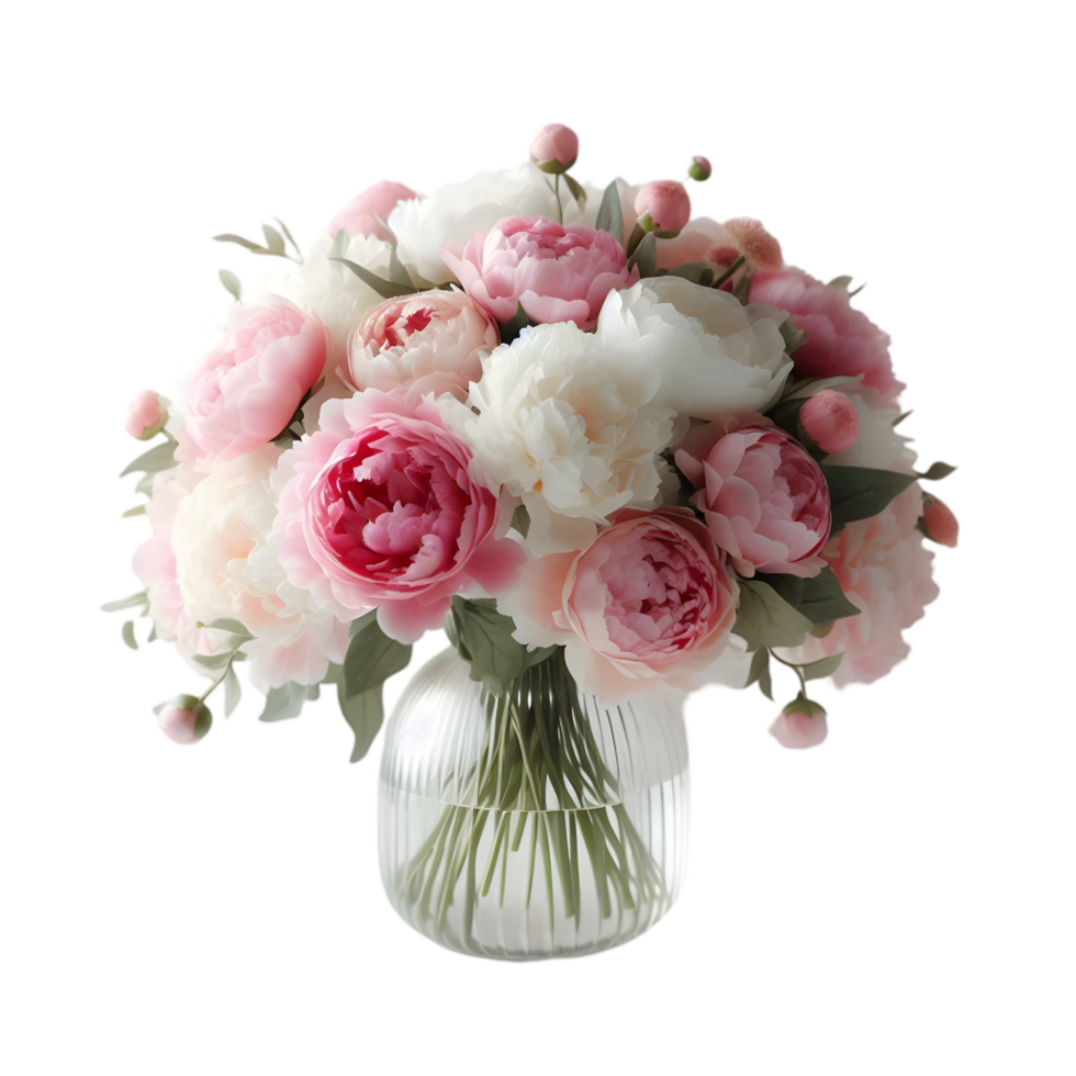 Vase with pink and white flowers isolated from background png