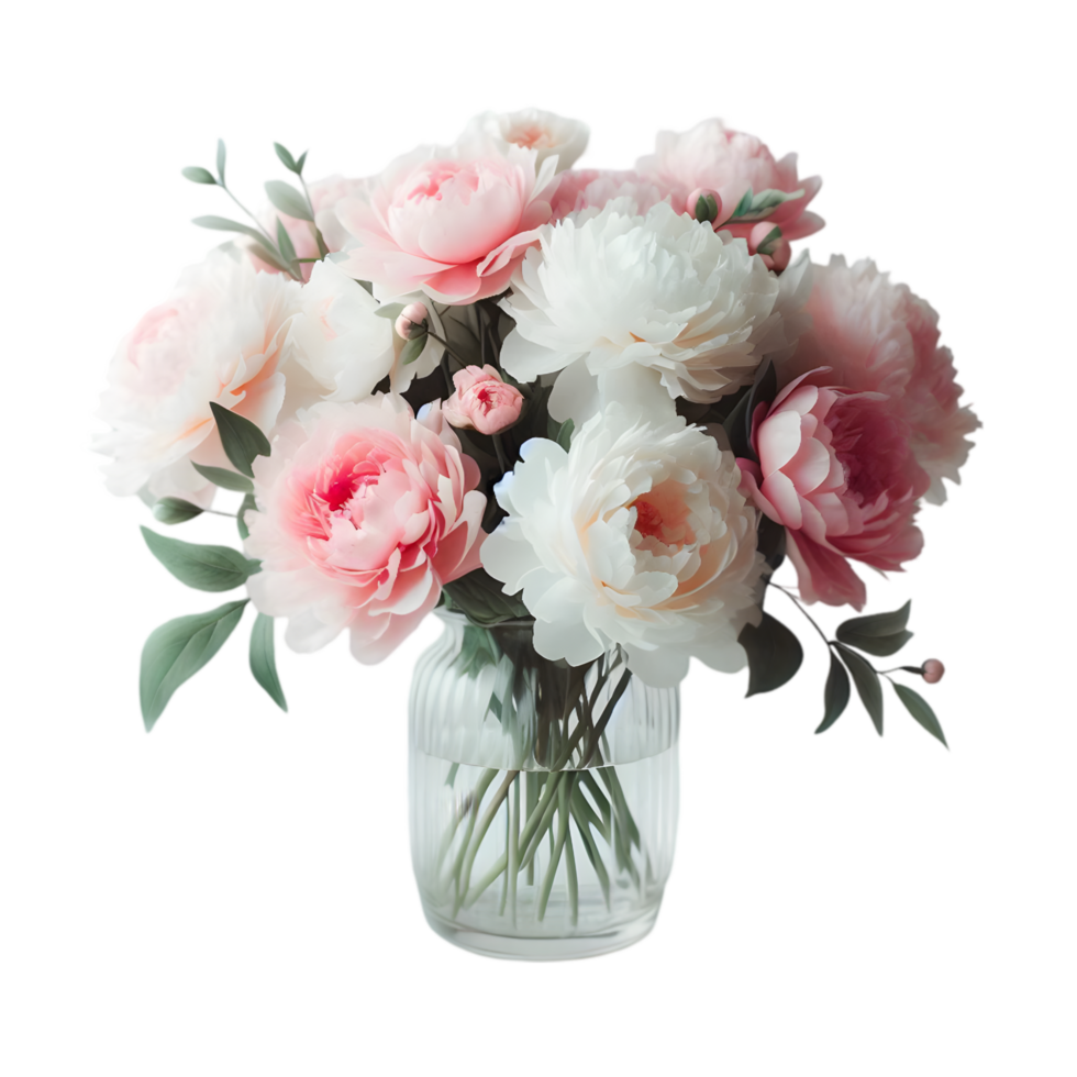 Vase with pink and white flowers on a transparent background png
