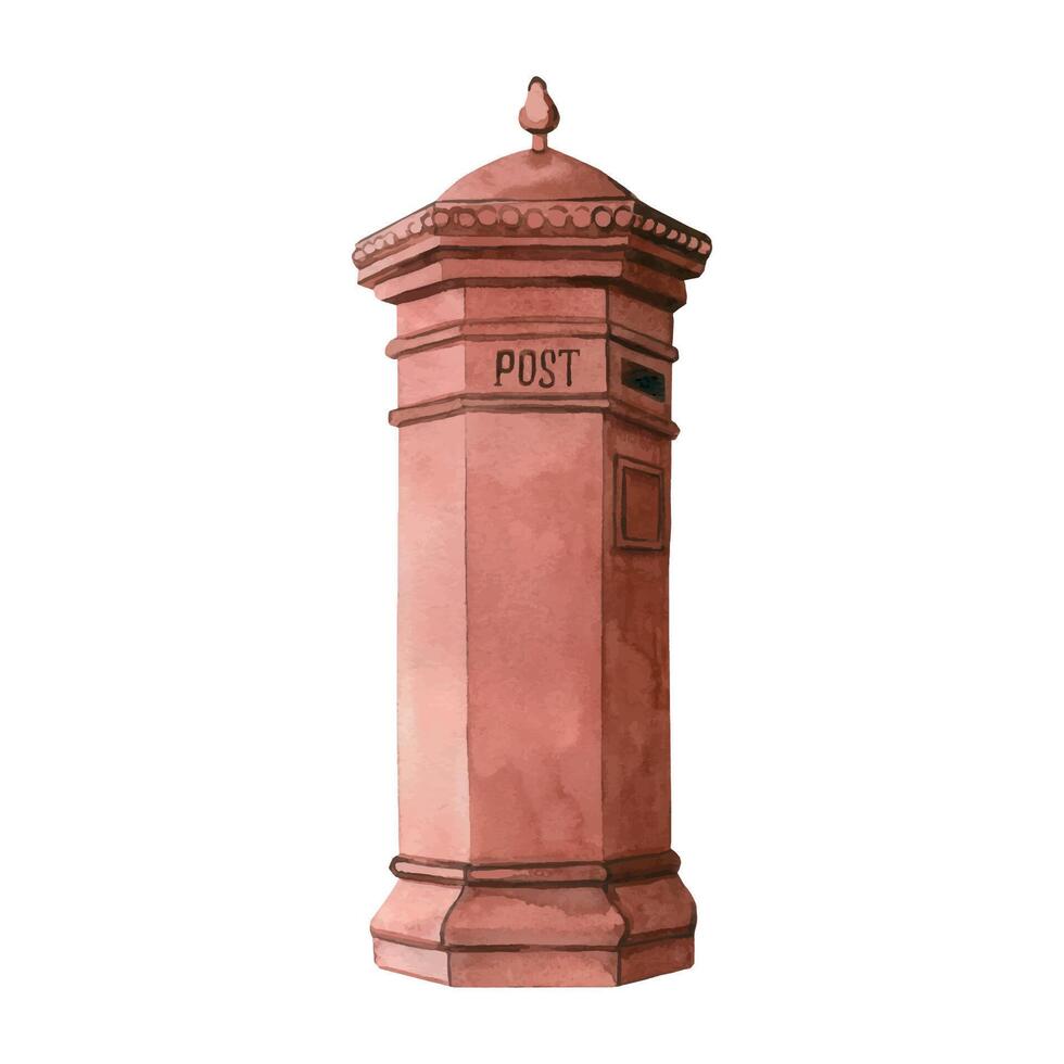 Brown standing mailbox hand painted in watercolor. Watercolor illustration. World Post Day. Suitable for printing on fabric, paper, scrapbooking, postcards vector
