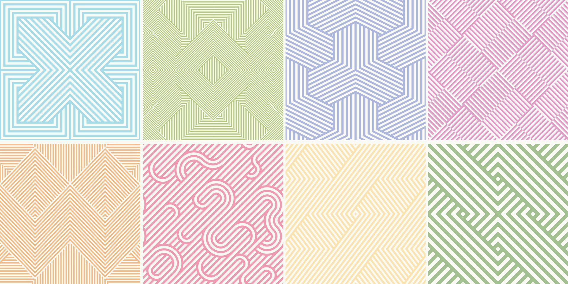 Collection of seamless weave geometric patterns. Color endless striped textures - delicate backgrounds. Bright repeatable prints vector