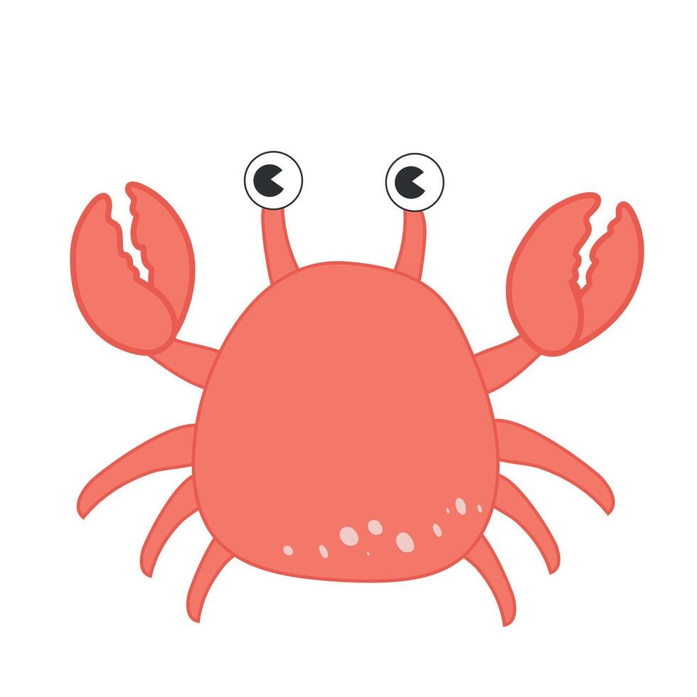 Sea animal Crab with hand drawn sea life elements. Cute marine whale isolated on a white background, clipart. Cartoon ocean fish vector