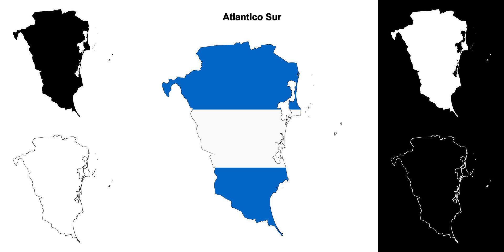 Atlantico Sur department outline map set vector